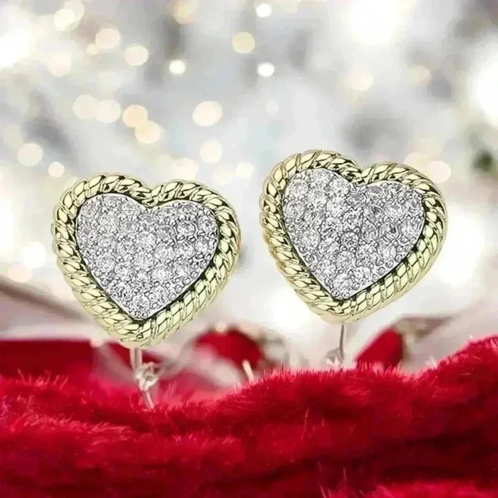 Two Tone Pave Heart Earrings